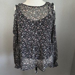 American Eagle Blouse Women’s Size Medium 2-Piece Sheer Camisole‎ Cold Shoulder